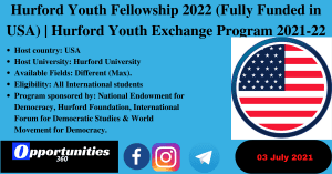 Hurford Youth Fellowship 2022 (Fully Funded in USA) | Hurford Youth Exchange Program 2021-22