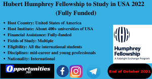 Hubert Humphrey Fellowship to Study in USA 2022 (Fully Funded)