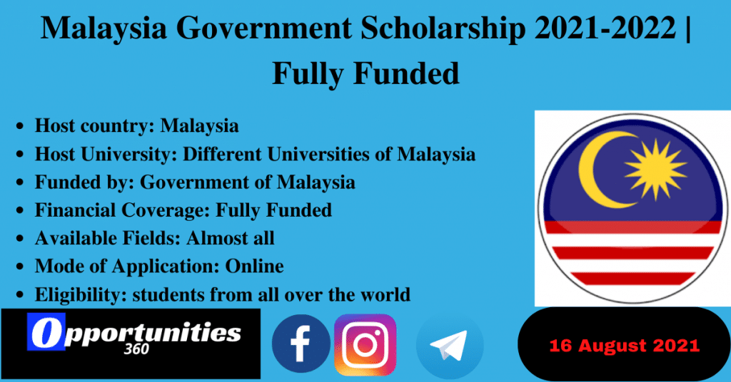 Malaysia Government Scholarship 2021-2022 | Fully Funded