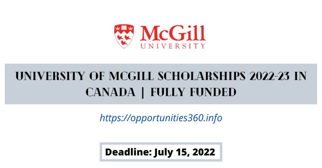 University of McGill Scholarships 2022